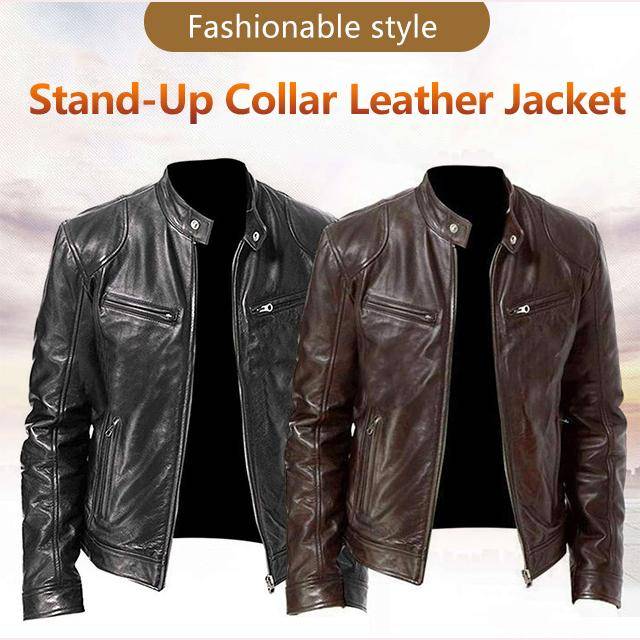 stand up collar leather jacket