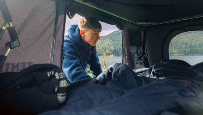 Bedding stored inside TentBox Classic roof tent