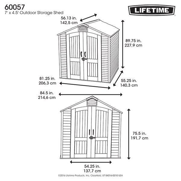 7' wide x 4' 7" deep plastic storage shed
