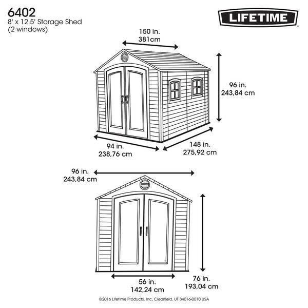 8' wide x 12.5' ​​deep plastic storage shed