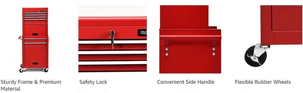 6-Drawer Rolling Tool Chest 3-in-1 Tool Storage Cabinet with Auto Locking System & Lockable Wheels
