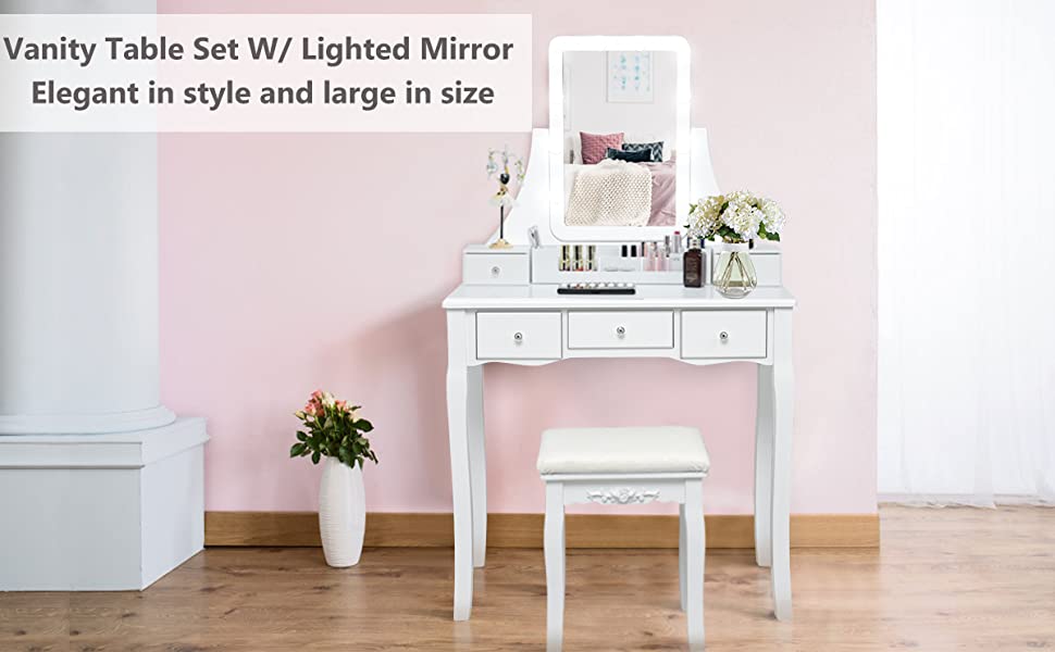 Vanity Set with Lighted Mirror