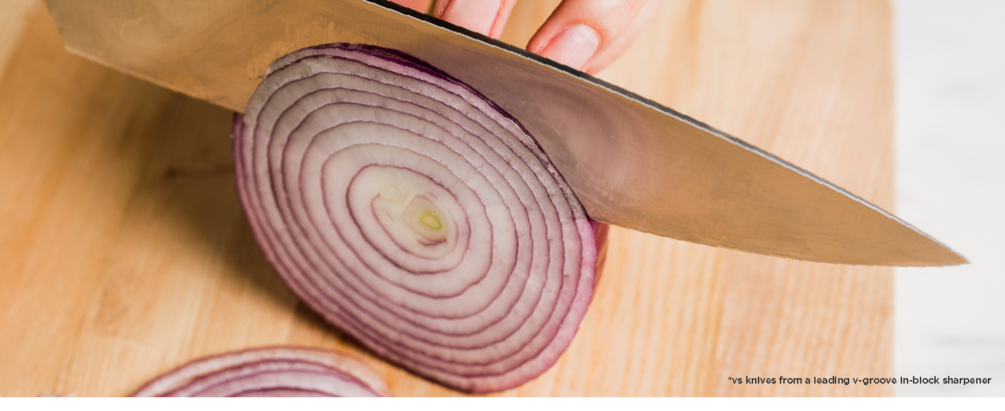 cutting through an onion