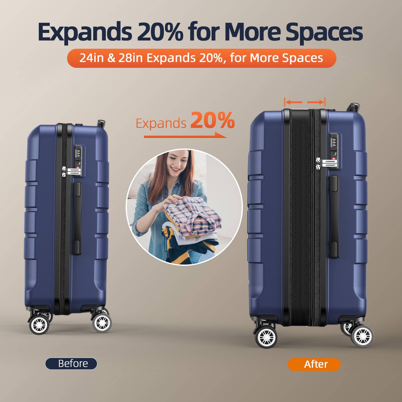 SHOWKOO 3 Piece Luggage Set Expandable ABS Hard Shell luggage TSA Lock Hardside Double Spinner Wheels Suitcase