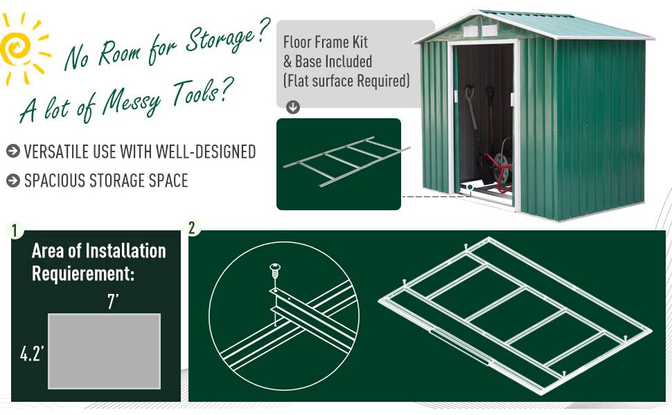 Garden Storage Shed w/Floor Foundation Outdoor Patio Yard Metal Tool Storage House