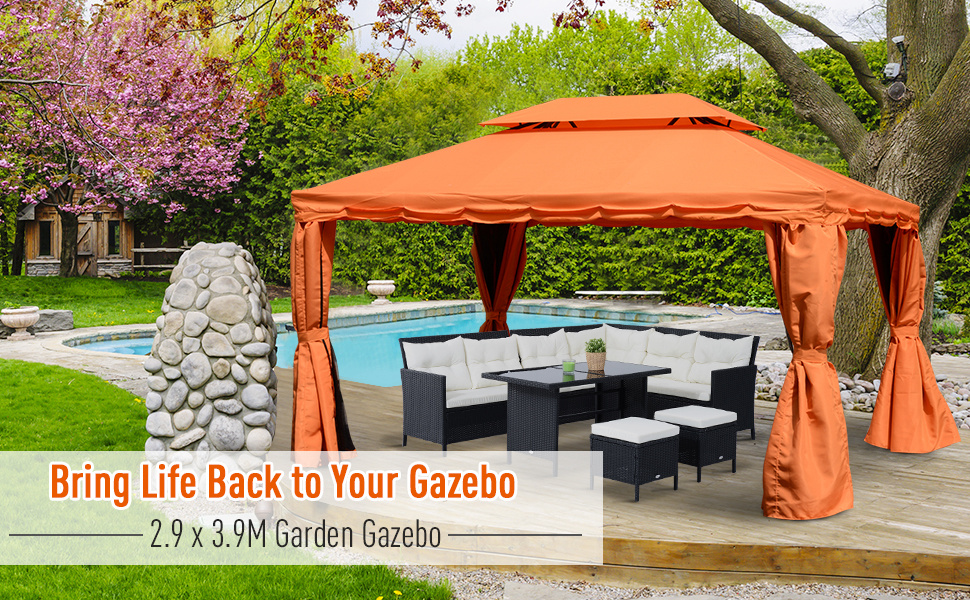 Aluminum Frame Gazebo Canopy Double Tier Garden Shelter