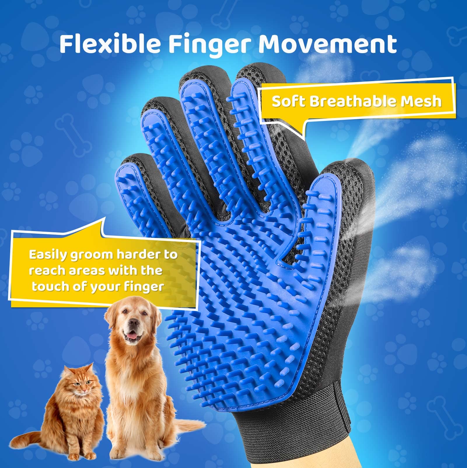 Efficient Pet Hair Remover Mitt Perfect for Dogs & Cats with Long & Short Fur Pet Grooming Glove Gentle Deshedding Brush Glove Massage Tool with Five Finger Design
