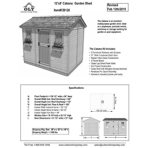 Shed 12' wide x 8' deep wooden storage shed