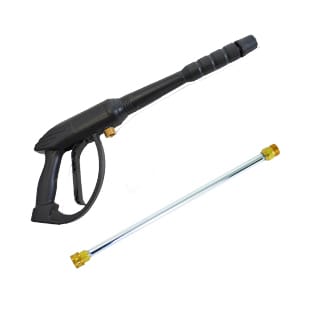 The included ergonomic spray gun and 16-inch steel wand/lance.