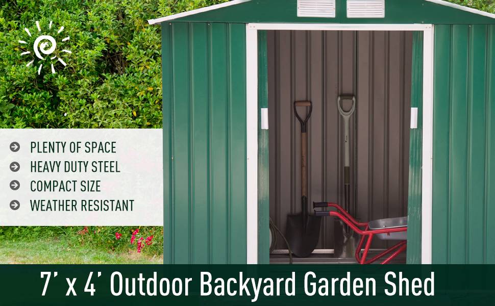 Garden Storage Shed w/Floor Foundation Outdoor Patio Yard Metal Tool Storage House