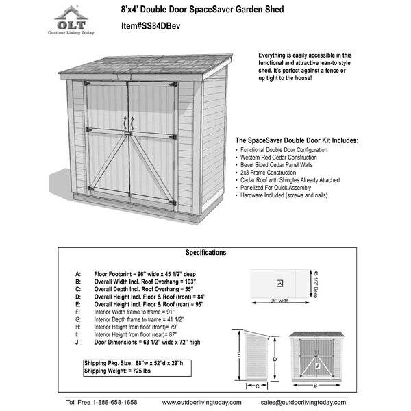 SpaceSaver 8 ft. W x 4 ft. D Solid Wood Lean-To Tool Shed